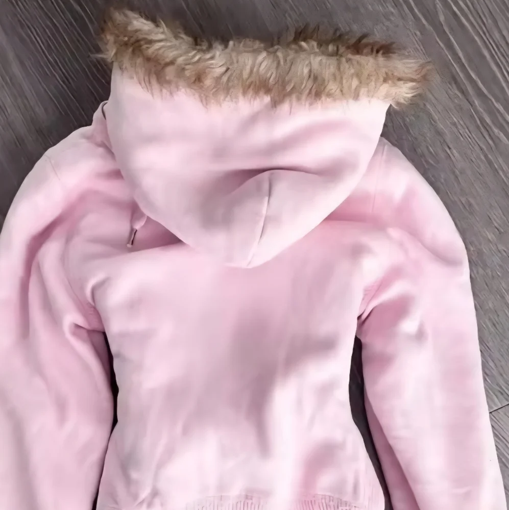 Abercrombie & Fitch Light Pink Hoodie with Fur Lined Hood - Picture 2 of 2